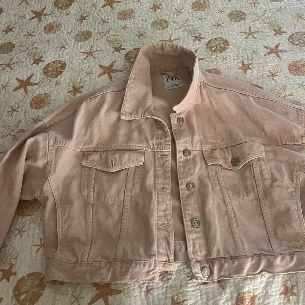Zara Pink Jean Jacket Relaxed Fit